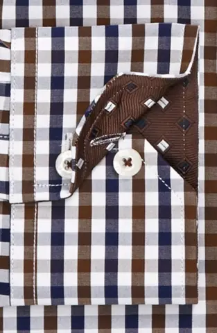 Checked cotton shirt in white and brown